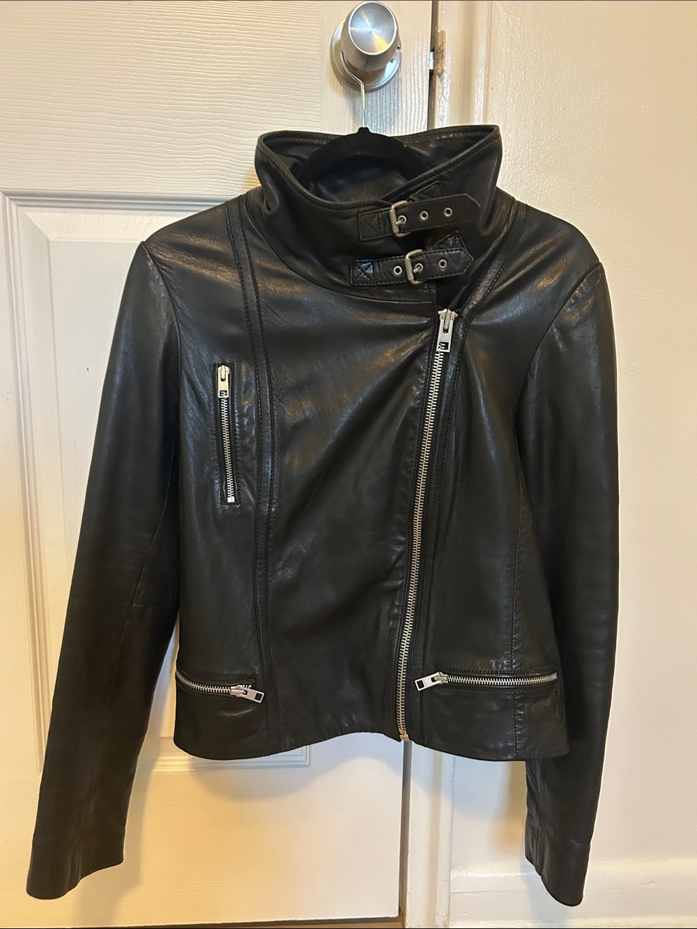 All Saints Black Leather Asymmetrical Moto Jacket - Picture 5 of 9